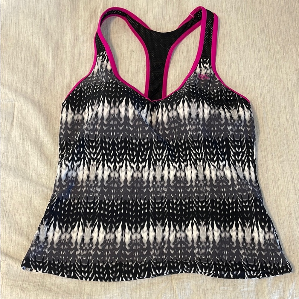 Zero Xposure Black and White Patterned Swim Top